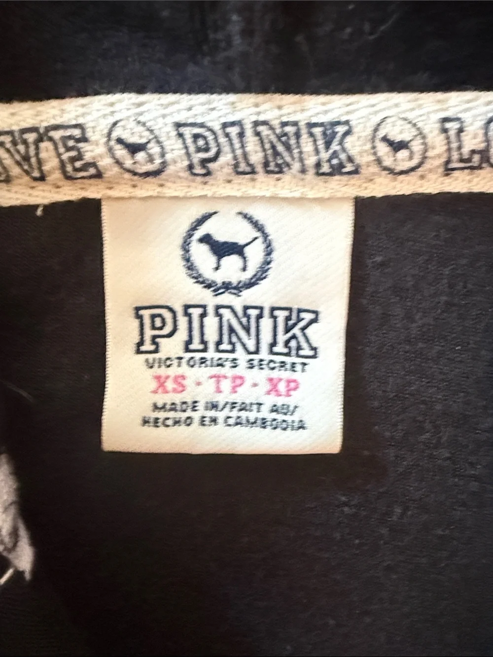 PINK Victoria's Secret Black Velour Hoodie Jacket with Dog Logo , silver sequins